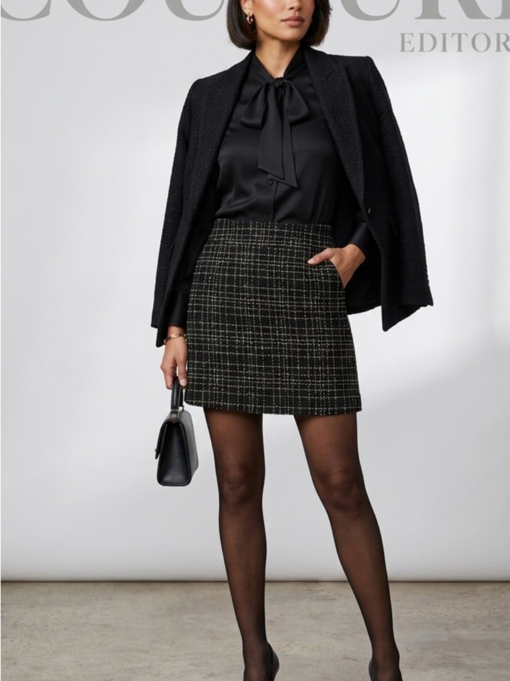 Simons Black Tweed Mini Skirt with Cream Thread Detail